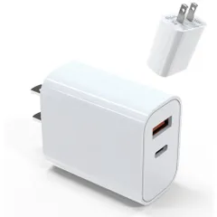 QISI USB充電器 20W PD対応 / QC3.0 急速充電 Type-C＋USB-A 2ポート｜2台同時充電｜コンパクト設計｜海外対応（100240V）｜PSE認証済｜iPhone/Android/iPad対応 ACアダプター