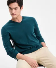 アルファニ メンズ アウター ニット・セーター Vネック セーター コットン Alfani Mens Solid VNeck Cotton Sweater Dark Spruceのサムネイル
