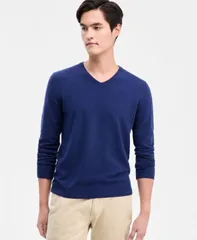 アルファニ メンズ アウター ニット・セーター Vネック セーター コットン Alfani Mens Solid VNeck Cotton Sweater Medieval Blue ブルーのサムネイル