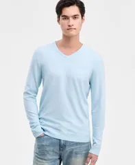 アルファニ メンズ アウター ニット・セーター Vネック セーター コットン Alfani Mens Solid VNeck Cotton Sweater Hushed Blue ブルーのサムネイル