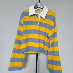 ラッキーマルシェ M Free! クロップド ポロTシャツ カラーネック Tシャツ W-長袖-224