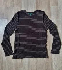 (新品)ラルフローレン レディース ボーダー柄 ダークブラウン 綿100％ 長袖Tシャツ Mサイズ