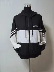 フード ジップアップ ブラック ホワイト バイカラー ジャンパー