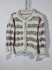 アイボリー 豆刺繍 ニット カーディガン