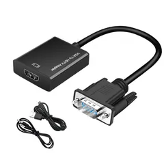 【新着商品】FineGoodVGA(オス) to HDMI(メス) 変換アダプタ VGA to HDMI変換アダプタ ビデオ 1080P変換ケーブル 高速転送 PCノートパソコン対応 音声出力 安定出力 給電用USBケーブルと3.5mmオーディオケーブル付き（
