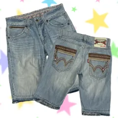 EDWIN（エドウイン） Y2K ストリート ライトブルー ウォッシュ エスニック メンズ 5分丈 デニム ズボン