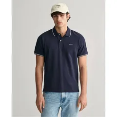 ガント メンズ トップス ポロシャツ Gant TIPPING SS PIQUE POLO WHITE S Evening Blue ブルーのサムネイル