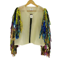 ユーズドフルギ USED古着 {{BIRDS OF PREY}} コーションテープ マルチカラーテープ シースルー ノーカラージャケット レディース import：XL 