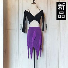 社交ダンス FDロゴ付き、白黒ドット柄、フリンジ付きラテン 
