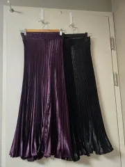 3個まとめ売り) 밴딩 サテン プリーツ ロング丈スカート (55-77size)