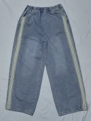 M Doublefocus サイド LINE ワイド デニム ジョガー パンツ (ライトブルー)
