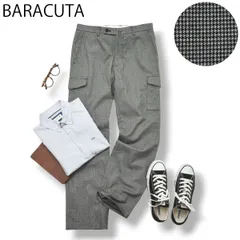 日本製 バラクータ BARACUTA ストレッチ コットン カーゴ パンツ チノパン ジップアップ 84 千鳥格子柄 ブラック x グレー ブリティッシュ トラッド シティールック メンズ