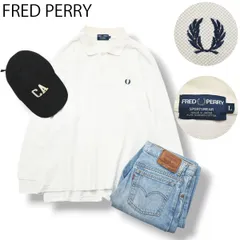 【ヒットユニオン製】 90s ヴィンテージ 日本製 フレッドペリー FRED PERRY 長袖 鹿の子 ポロシャツ ロゴ 月桂樹 刺繍 L ホワイト メンズ レディース ユニセックス 男女兼用