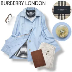 バーバリー ロンドン BURBERRY LONDON ショート ステンカラー コート センターベント 背抜き 比翼 11 ライトブルー x ノバチェック柄 ベージュ ブリティッシュ レディース ♪