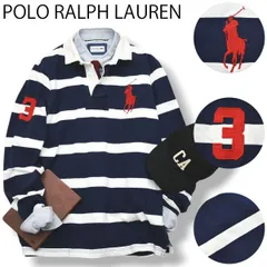 ポロ ラルフローレン POLO RALPH LAUREN カスタム スリム フィット CUSTOM SLIM FIT 長袖 ラガー シャツ ビッグポニー L ボーダー ネイビーxホワイト メンズ
