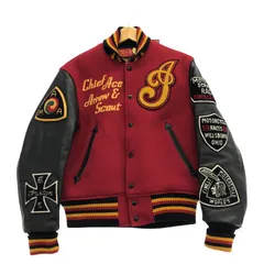 【中古】Indian　motorcycle ワッペン 袖レザースタジャン サイズ36 レッド/ブラック[19]