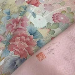 付下げ 作家物 金彩 裄66.5 上品な染め 紗綾形の地紋 紋無し 正絹 着物 MK-4495