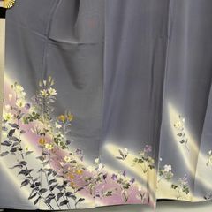 D826 訪問着 花模様 友禅 正絹 着物 袷 - メルカリ