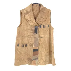 レディース 春 夏 カジュアルチマチョゴリ 天然染料染め ノースリーブジャケット キャメル ( HU40488 )