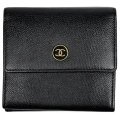 シャネル CHANEL ココボタン 三つ折り 財布 ココマーク Wホック 三つ折り財布 レザー ブラック レディース 【中古】