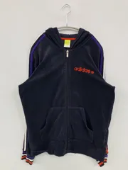 adidas アディダス パーカー O ネイビー コットン 無地 ブランドロゴ ライン柄 ジップアップ 長袖