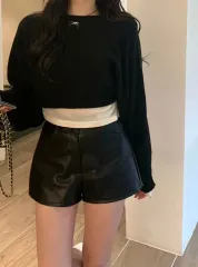 単텀 カシミア パイナップル クロップド ニット ブラック