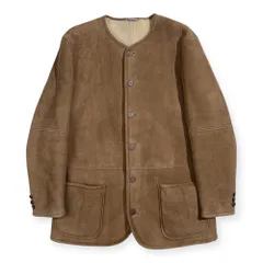 PAPAS パパス ノーカラー ムートン コート ジャケット /ビンテージ風ボタン/本革/羊革