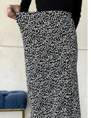 黒 ロング ウエストゴムスカート レオパード パターン