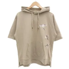 グラニフ graniph タグ付き シマエナガ ミニ裏毛ビッグシルエットパーカー スウェット プルオーバー 半袖 刺繍 S ベージュ /GV