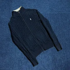 ポロラルフローレン ネイビー ケーブル ニットジップアップ