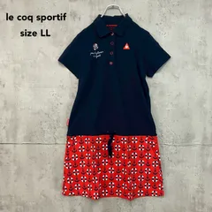 le coq sportif ルコックスポルティフ ゴルフウェア ワンピース ポロシャツ ネイビー 大きいサイズ マリン柄 イカリ 浮き輪 刺繍 ロゴ QGL2606 スポーツウェア ゴルフ女子 デサント 半袖 切替 sizeLL ★ ■◆