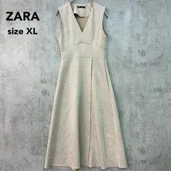 ZARA ザラ フェイクスエード ジャンパースカート ワンピース ノースリーブ ロング Aライン フレア Vネック サイドジップ ベージュ ストレッチ 3046/032/712 スエード調 膝下 ミディ丈 重ね着 レイヤード きれい XSサイズ ★ ◇■