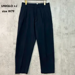 UNIQLO +J ユニクロプラスジェー JIL SANDER ジルサンダー UNIQLO+J　ウールブレンドタックパンツ ネイビー テーパード クロップド センタープレス コラボ オフィス カジュアル 無地 上質 サイズウエスト79cm ★ ◇■