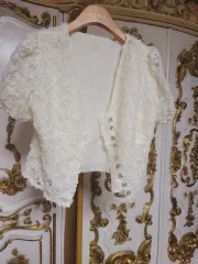 アイボリー レース 半袖 ボレロ カーディガン