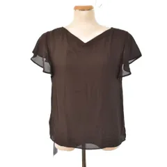 ジャスグリッティー JUSGLITTY シャツ ブラウス 半袖 Vネック シアー 2 茶 ブラウン タグ付き 49118270 ■FF