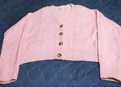 ザラ クロップド ニット カーディガン ピンク (S)