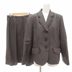 レマロン REMALON スーツ セットアップ ジャケット スカート ひざ丈 ドット柄 フリル シルク混 42 グレー /JS