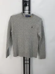 ポロラルフローレン ケーブル編み ニット ケーブル ラウンド ウール セーター グレー 新モデルタブ m