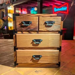 【 昭和レトロ 】焼杉 卓上小引き出し 3段4杯 整理箱 アンティーク 小物入れ