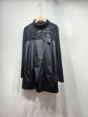 リボン装飾 ブラック 長袖 チュニック ドレス（ONE PIECE）