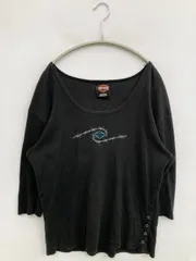HARLEY-DAVIDSON ハーレーダビッドソン Tシャツ/カットソー L ブラック 前面プリント バックプリント ブランドロゴ ミドル丈 半端袖 Uネック