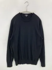 UNIQLO ユニクロ ニット/セーター L ブラック ウール・ニット 無地 ミドル丈 クルーネック(丸首)