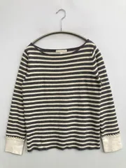 PROPORTION プロポーション ニット/セーター 3 グレー ナイロン ニット ボーダー柄 ビジュー 長袖 ボートネック ショート丈