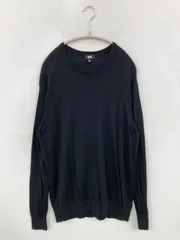 UNIQLO ユニクロ ニット/セーター XL ブラック ウール・ニット 無地 ミドル丈 長袖 クルーネック(丸首)