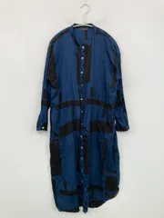 CALINER カリネ シャツワンピース M ブルー コットン その他総柄 長袖 ロング・マキシ丈