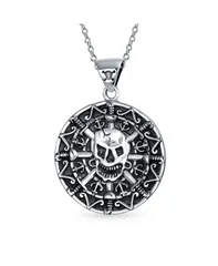 ブリング レディース アクセサリー ネックレス・チョーカー・ペンダントトップ レース Bling Jewelry Coin Medallion Pirateskull Pendant Necklace Oxidized Sterling Black ブラック
