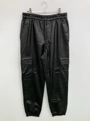 ZARA ザラ カーゴパンツ USA M ブラック フルレングス 合成皮革/人工皮革 裏起毛 無地 テーパード ワイド・ルーズ レギュラー ウエストゴム・紐