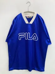 FILA フィラ Tシャツ/カットソー XL ブルー 前面プリント ブランドロゴ 半袖 ミドル丈 Vネック