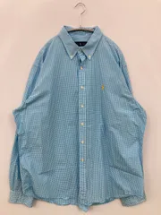 Polo University Club by Ralph Lauren シャツ/ブラウス XXL スカイブルー コットン チェック柄 ワンポイント ブランドロゴ 刺繍 長袖 ボタンダウン