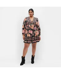 シティーシック レディース トップス ワンピース プラスサイズ ミニ CITY CHIC Plusize Devine Mini Border Dress Floral print